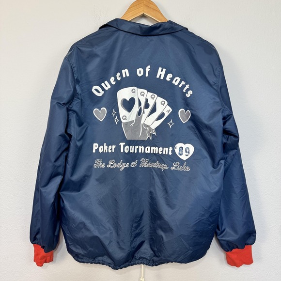 Tuesday Bassen Jacket Womens‎ Large Navy Queen of Hearts Zip Windbreaker Graphic - Picture 6 of 16